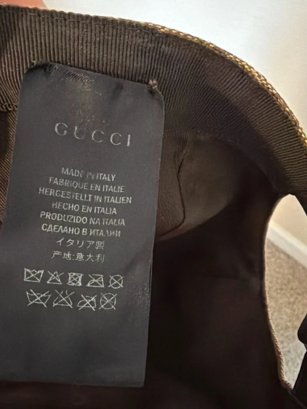 Gucci Brown GG Monogram Baseball Cap with Green & Red Web